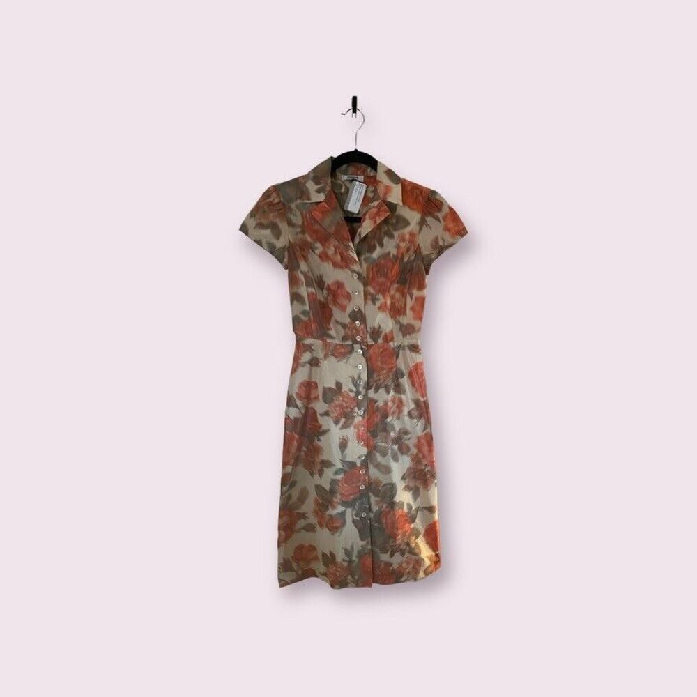 Moschino Orange Multi Print Silk Chintz Shirtdress with Belt - Size Unknown